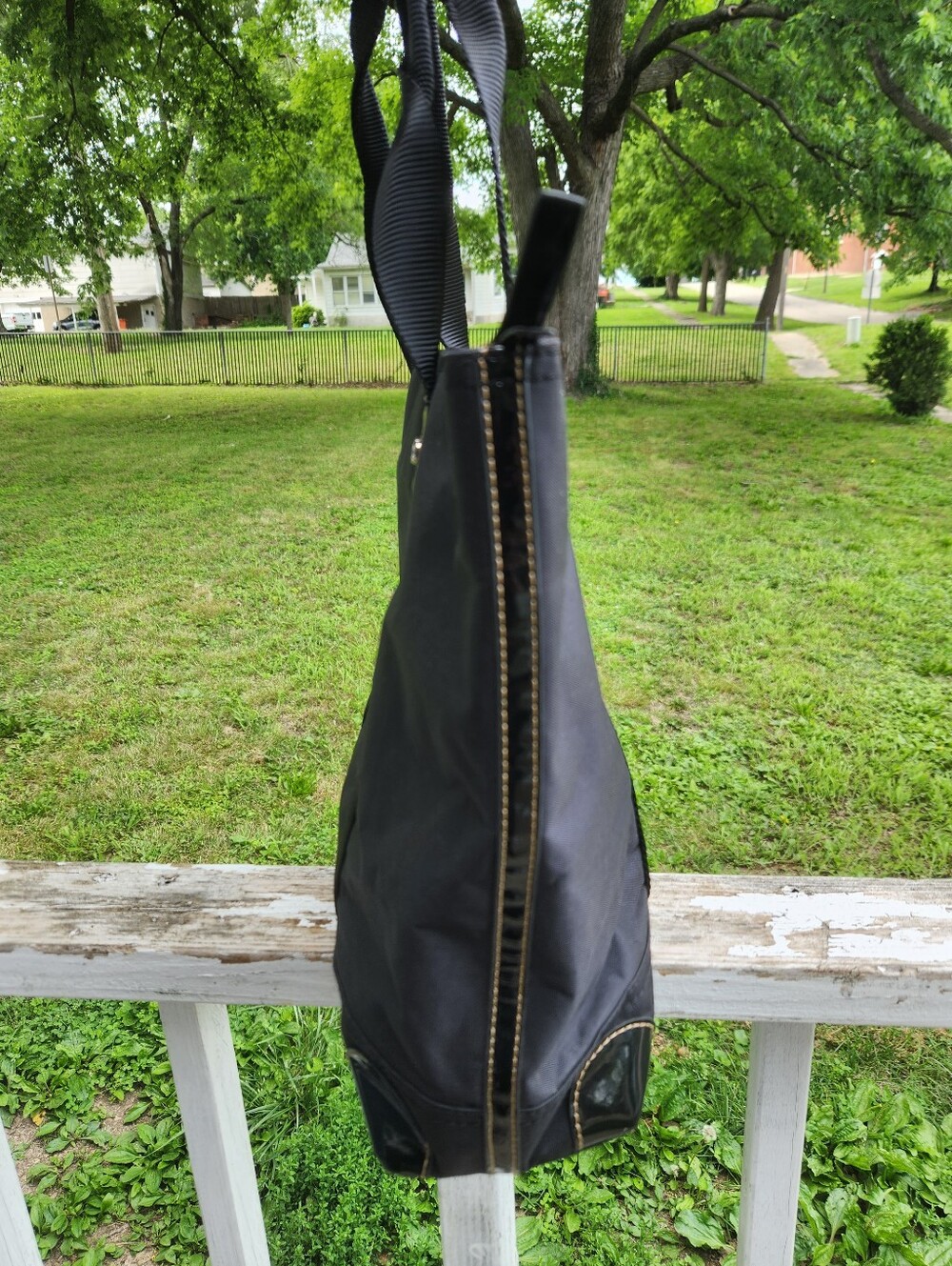 Franco Sarto Black Nylon Tote with Metal Logo Accent Zipper Closure Preloved - Picture 9 of 11